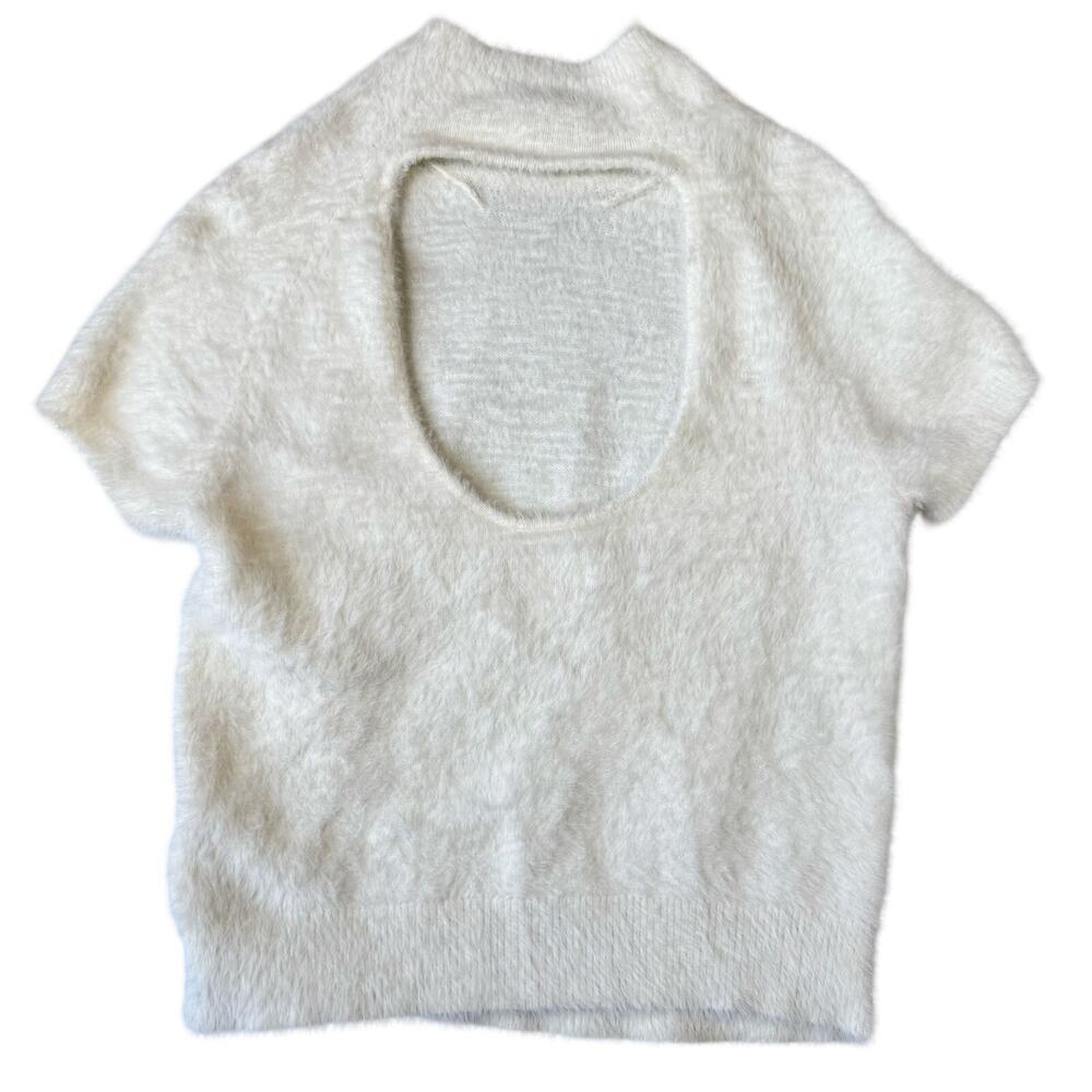Anthropologie Maeve Women's Cream Mock Neck Eyelash Sweater‎ Tee Back Cutout - M - Picture 6 of 10